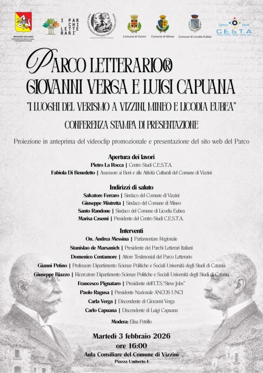 Nasce il Parco Letterario® Giovanni Verga e Luigi Capuana: conferenza stampa di presentazione a Vizzini